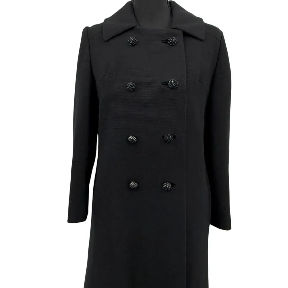 Vintage Prago Guyes Black Double Breasted Wool Lined Coat 60s‎ 70s